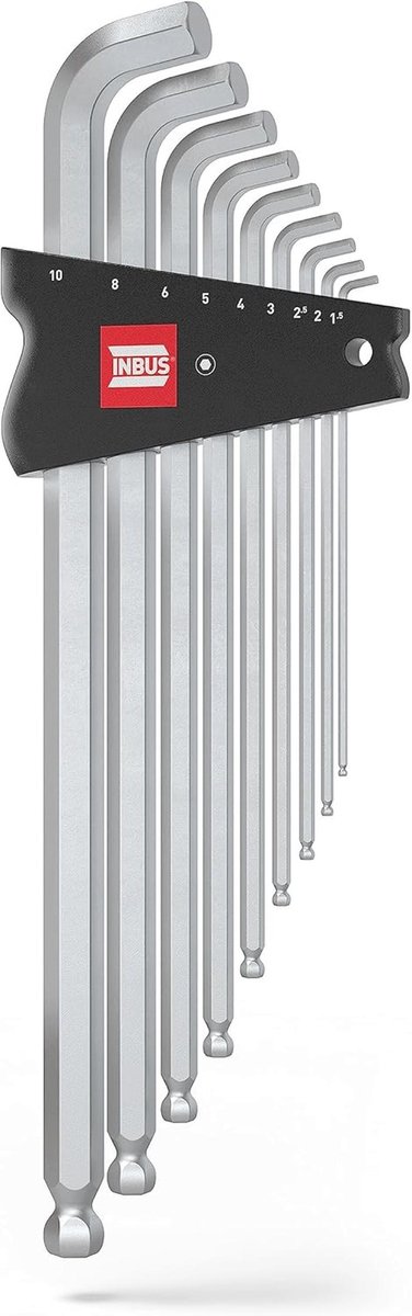 Inbussleutel Set 9 delig, 1.5–10mm, met 100° Winkel en Kogelkop – Hoogwaardig Gereedschap