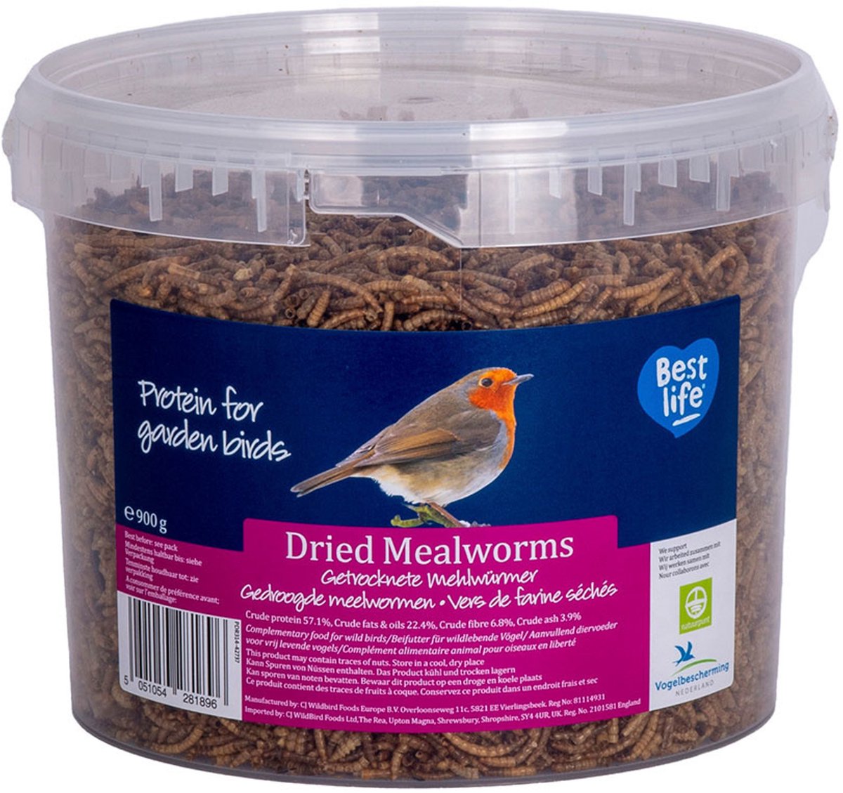 CJ Wildlife 900g Gedroogde Meelwormen voor Vogels - Eiwitrijk Vogelvoer voor Buitenvogels - Tuinvogelvoer voor Tuinvogels - Vrij van Zout en Toxines