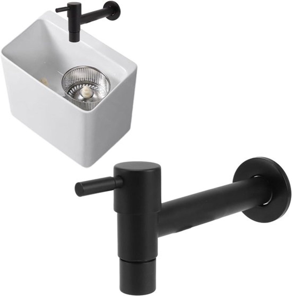 Single Cold Water Tap Black 304 Stainless Steel Faucet Tap Wall Mounted Single Handle Cold Faucet for Kitchen Garden Balconies (Mop Basin Faucet)