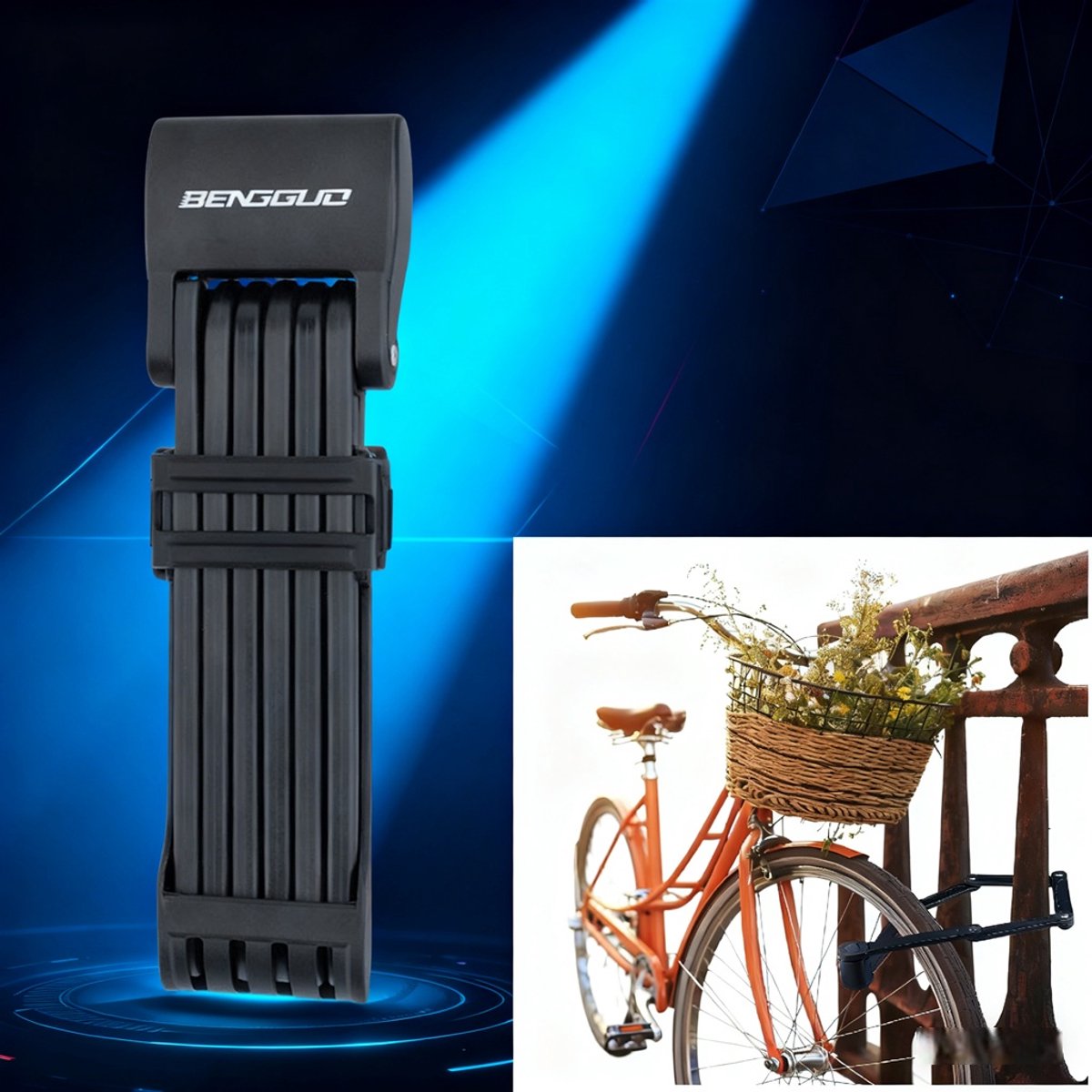Vouwslot Fiets – Gehard Staal – 76,7 cm – Inclusief Houder & 2 Sleutels – Krasbestendig