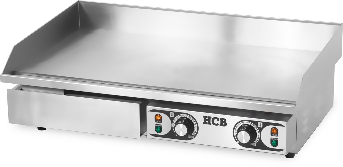 HCB® - Professionele Horeca Bakplaat - glad - 2 x 230V - RVS / INOX - Electrisch Teppanyaki Grill apparaat - 47x73x25 cm (DxBxH) - 23 kg - 2572