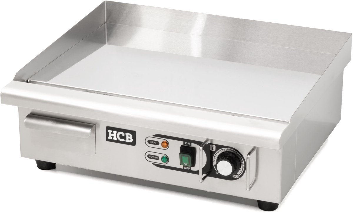 HCB® - Professionele Horeca Bakplaat - glad - chroom - 230V - RVS / INOX - Electrisch Teppanyaki Grill apparaat - 47.5x55x22 cm (DxBxH) - 23 kg - 2571