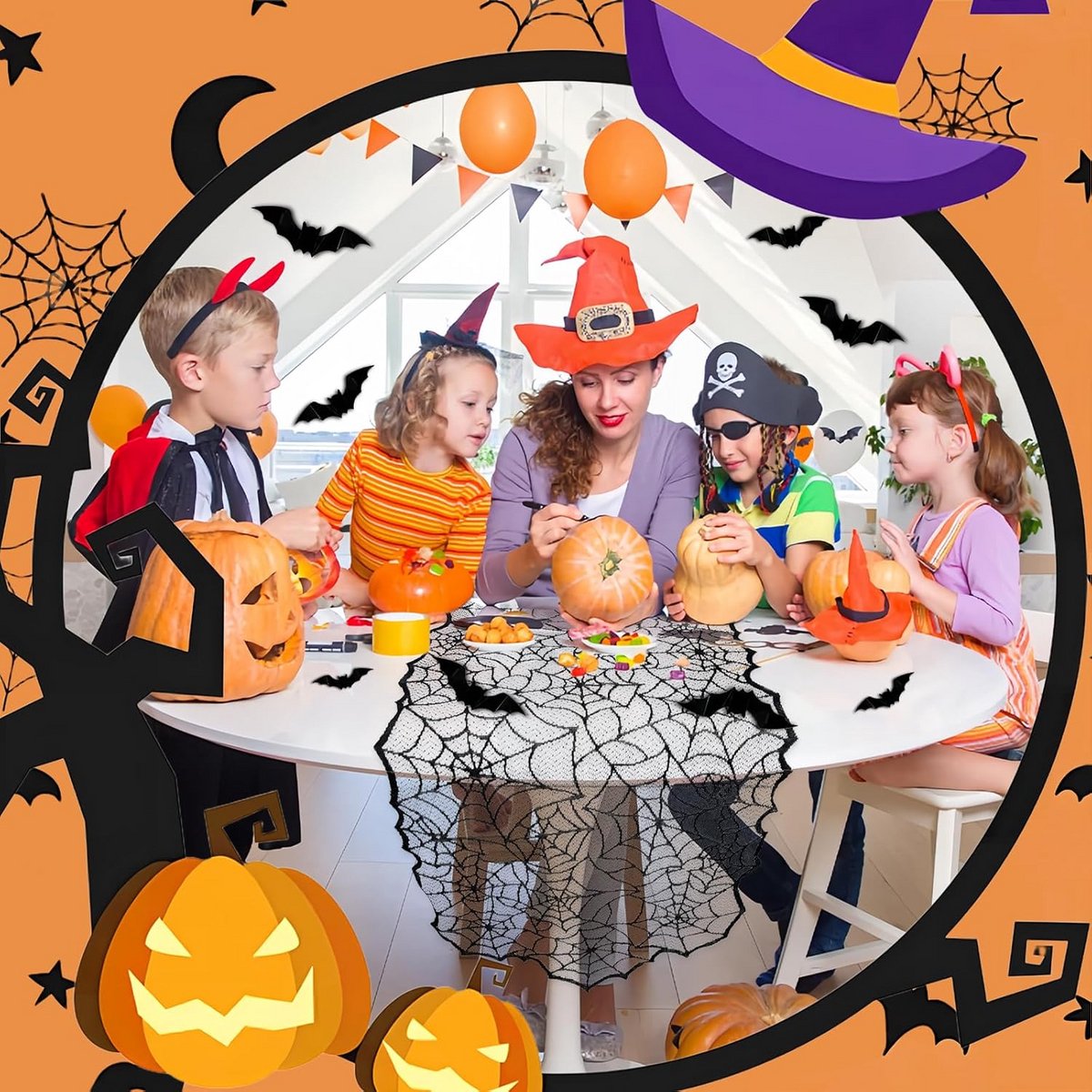 Spookachtig Tafelkleed met Spinnenwebben voor Halloween Decoratie