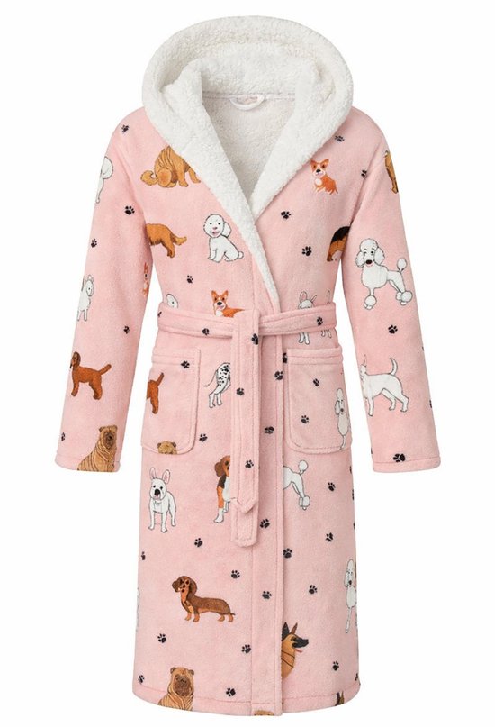 Dames badjas honden - fleece badjas met capuchon - ultra zacht en warm - cadeau - honden badjas voor dames - maat S/M