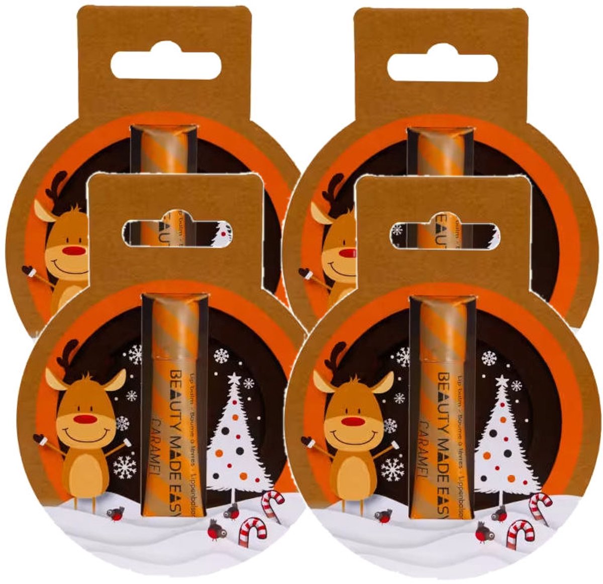 Beauty Made Easy - Plasticvrije Lip Balm - Christmas Edition - 4 Pak - Caramel - Voordeelverpakking