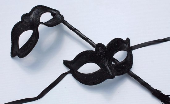 Zwart Venetiaans Masker Set voor Carnaval, Feest en Masquerade Ballen - Paar Oogmaskers