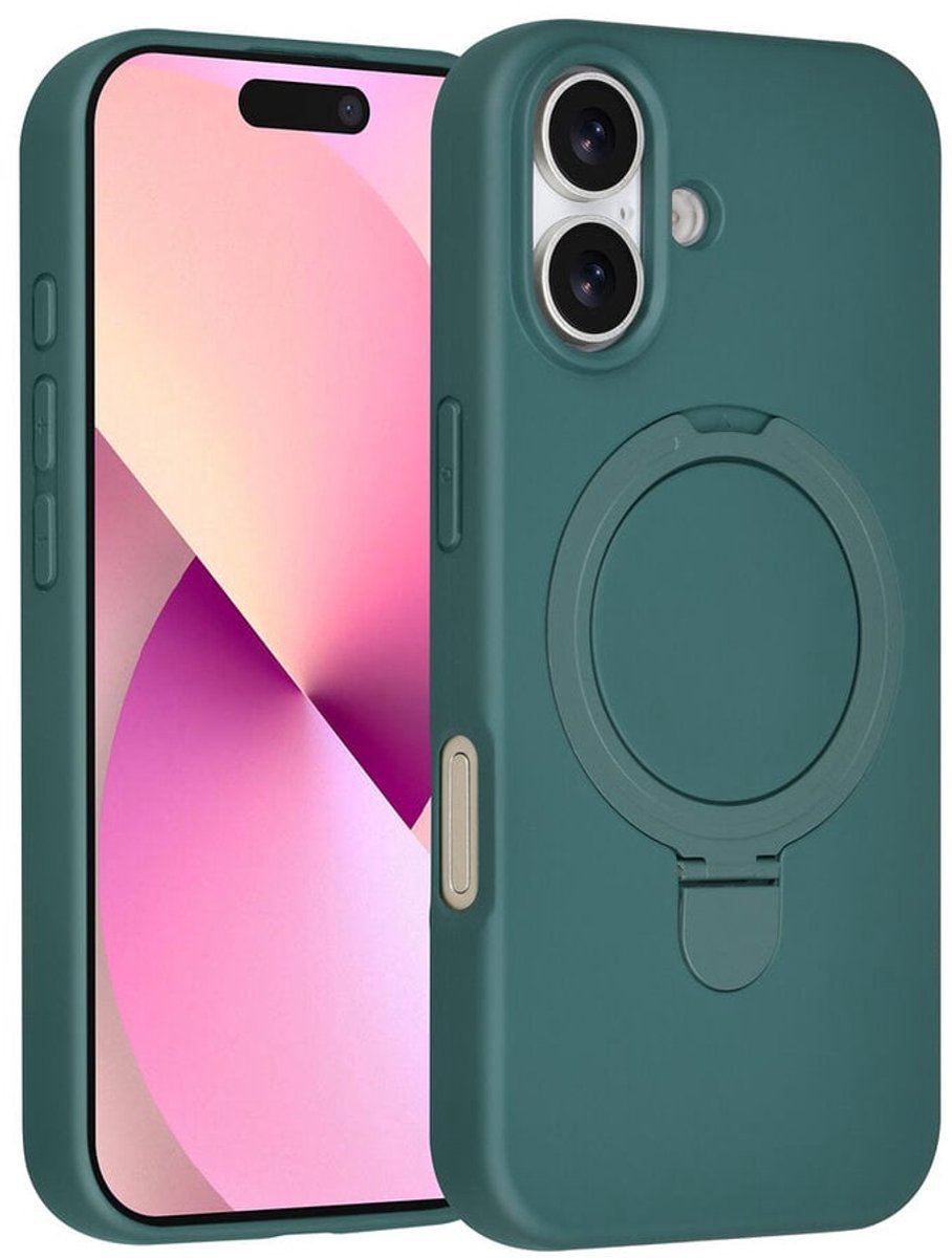 TUNIQ Back cover iPhone 17 - Magsafe met Ring Stand - Donker Groen - Schokabsorberend Design