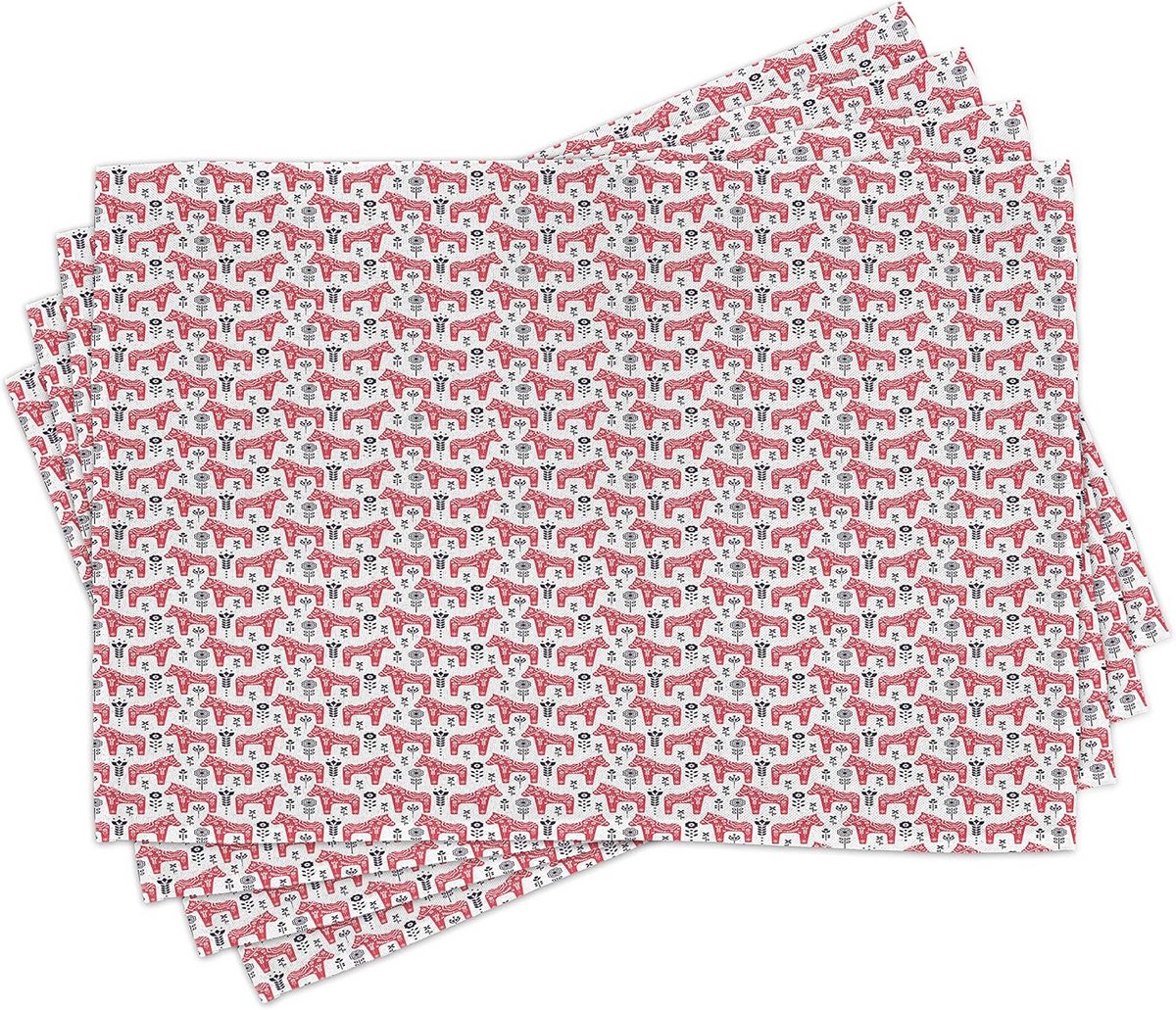 Set van 4 Placemats Etnisch Bloemenpaard Wasbaar Tafelkleed Decoratie