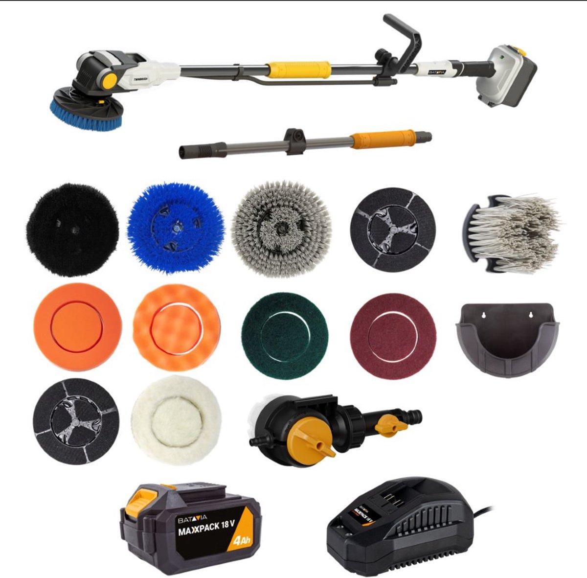 Batavia 18V Twin Brush Brushless Accu Reinigingsborstel Set – Incl. Alle Accessoires