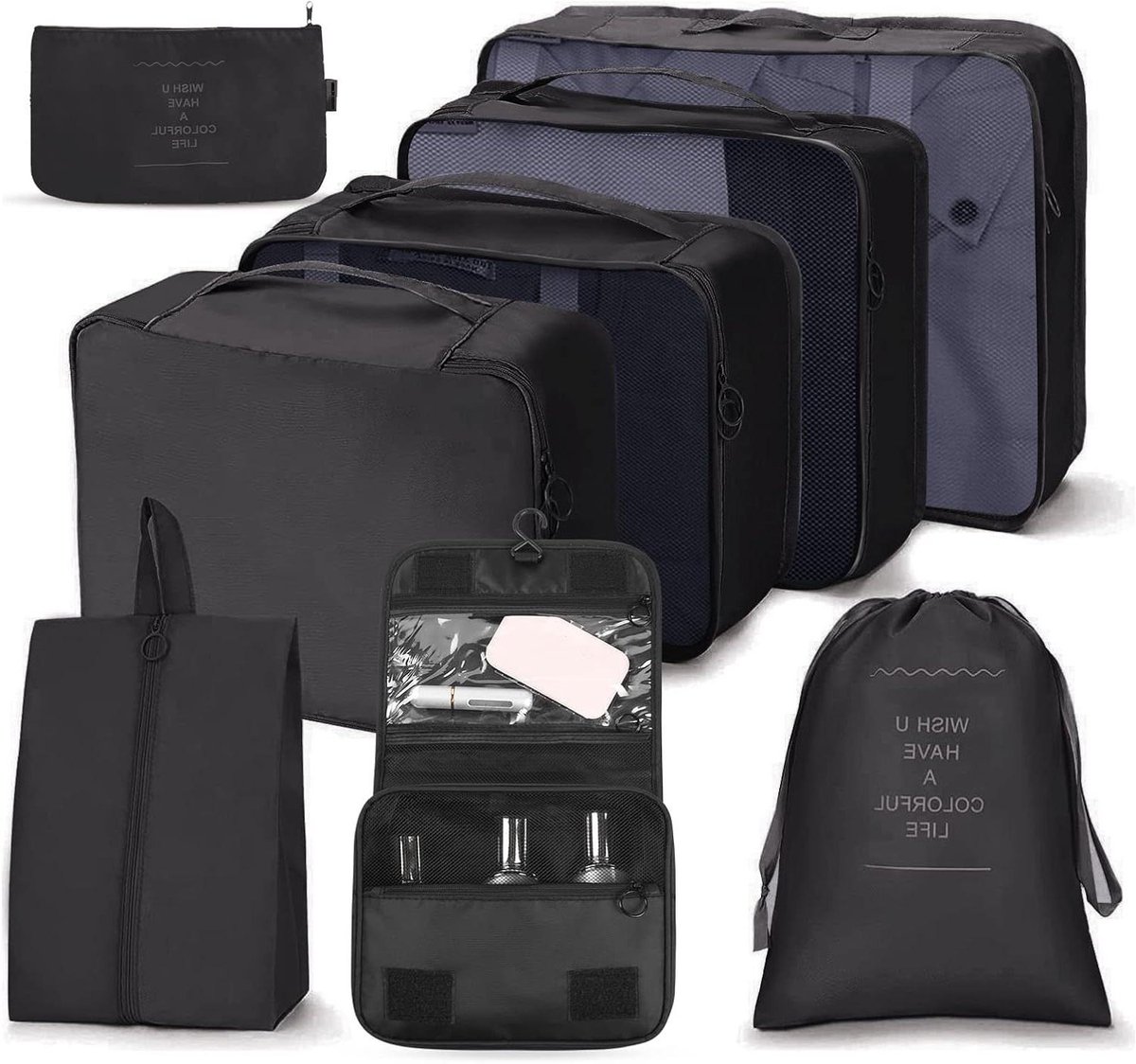 Allecta - 8-delige Set Reisbagage Verpakkingszakken - Waterdicht - Kleding Schoenen Cosmetica Organizer