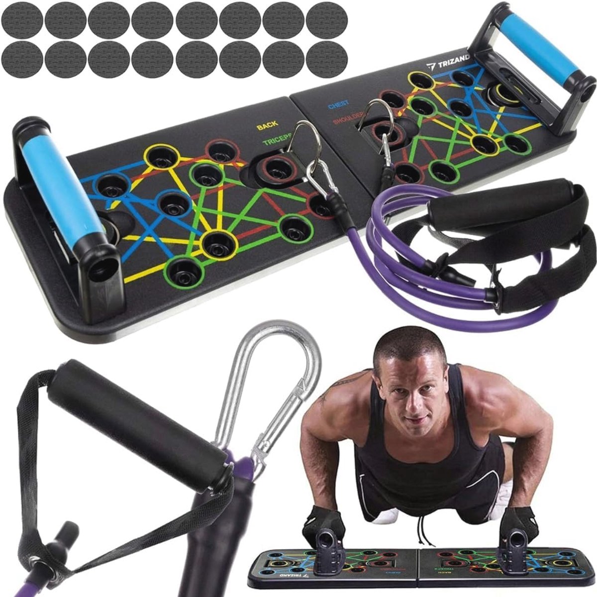 Push-up Board met Weerstandsbanden en Handgrepen - Multifunctioneel Fitnessbodyboard voor Thuis en Kantoor