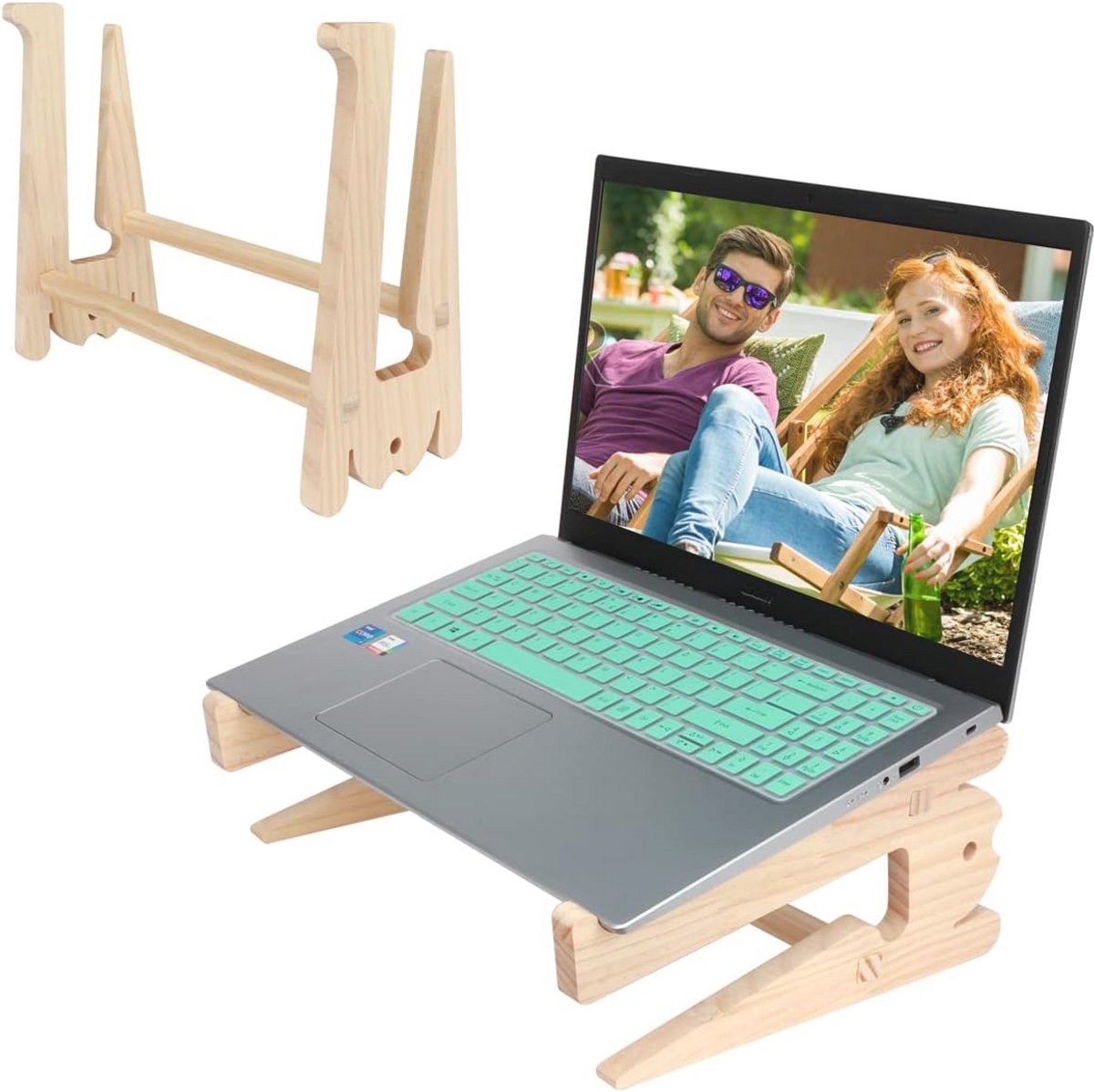 Houten Laptopstandaard voor 10-15,6 inch Laptops en Tablets – Geventileerd en Inklapbaar