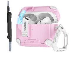 Sounix Hoesje geschikt voor Airpods Pro 1 / 2 - Met schoonmaak borstel - Airpods Pro Hoesje - Armor Case met Lock - Wit /Rose