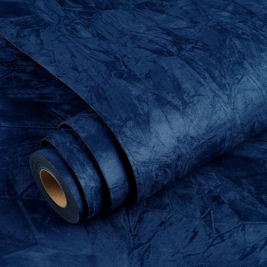Rol donkerblauwe fluwelen folie met textuur.