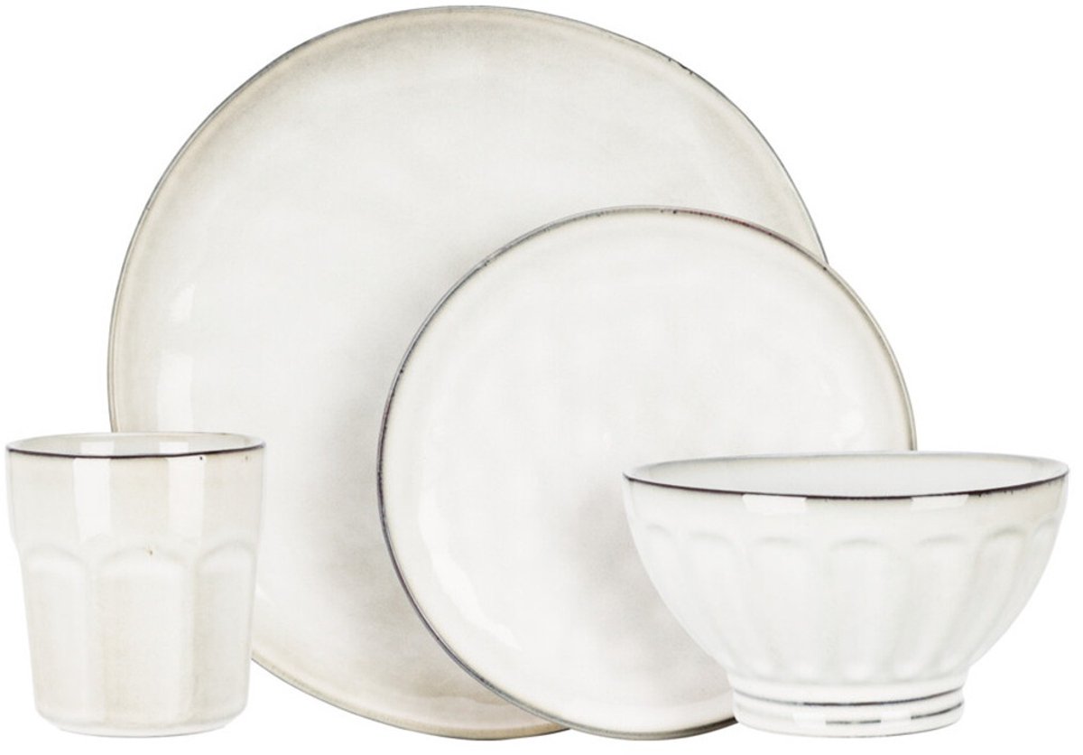 SIAKI Servies set - 16-delig - wit - aardewerk dinerservies - tafelservies - serviesset voor 4 personen