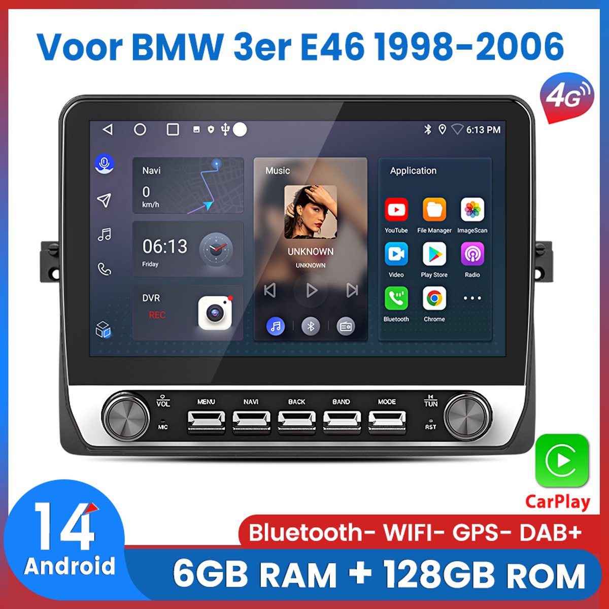 Awesafe 10.1 Inch 6+128GB Autoradio Scherm - Geschikt Voor BMW 3-Serie E46 1998 t/m 2006 - 8 Kern V1PRO Versie - Draadloos Apple Carplay & Android auto - 4G WIFI GPS Navigatie - Ondersteuning invoegen 4G SIM - 1998 1999 2000 2001 2002 2003 2004 2005