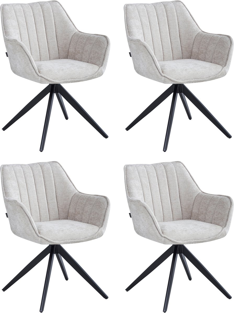 Colenis Yasmin Eetkamerstoel - Set van 4 - Beige - Chenille Stof - Gestoffeerde zitting - Metalen poten - 180° - Draaistoel