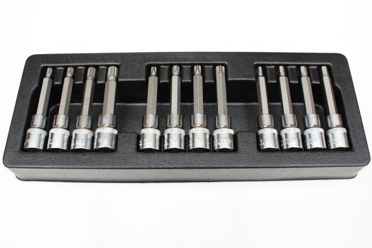 Bitset, Doppenset, 12-delig, H5-H8, T40-T55, M6-M12, S2 Staal