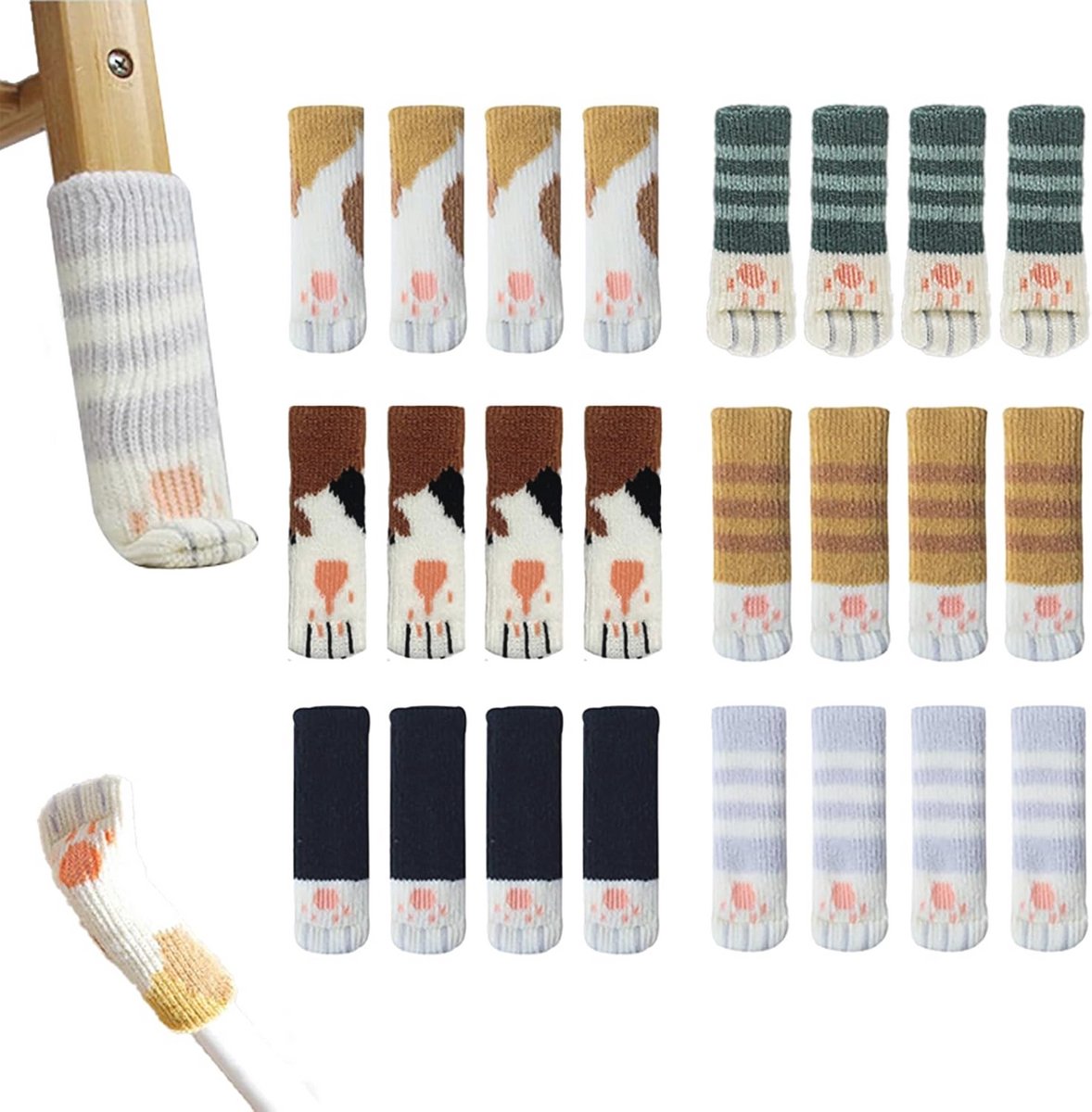 Stoelsokken 24 Stuks - Beschermende Stoelpootdoppen met Kattenpootdesign