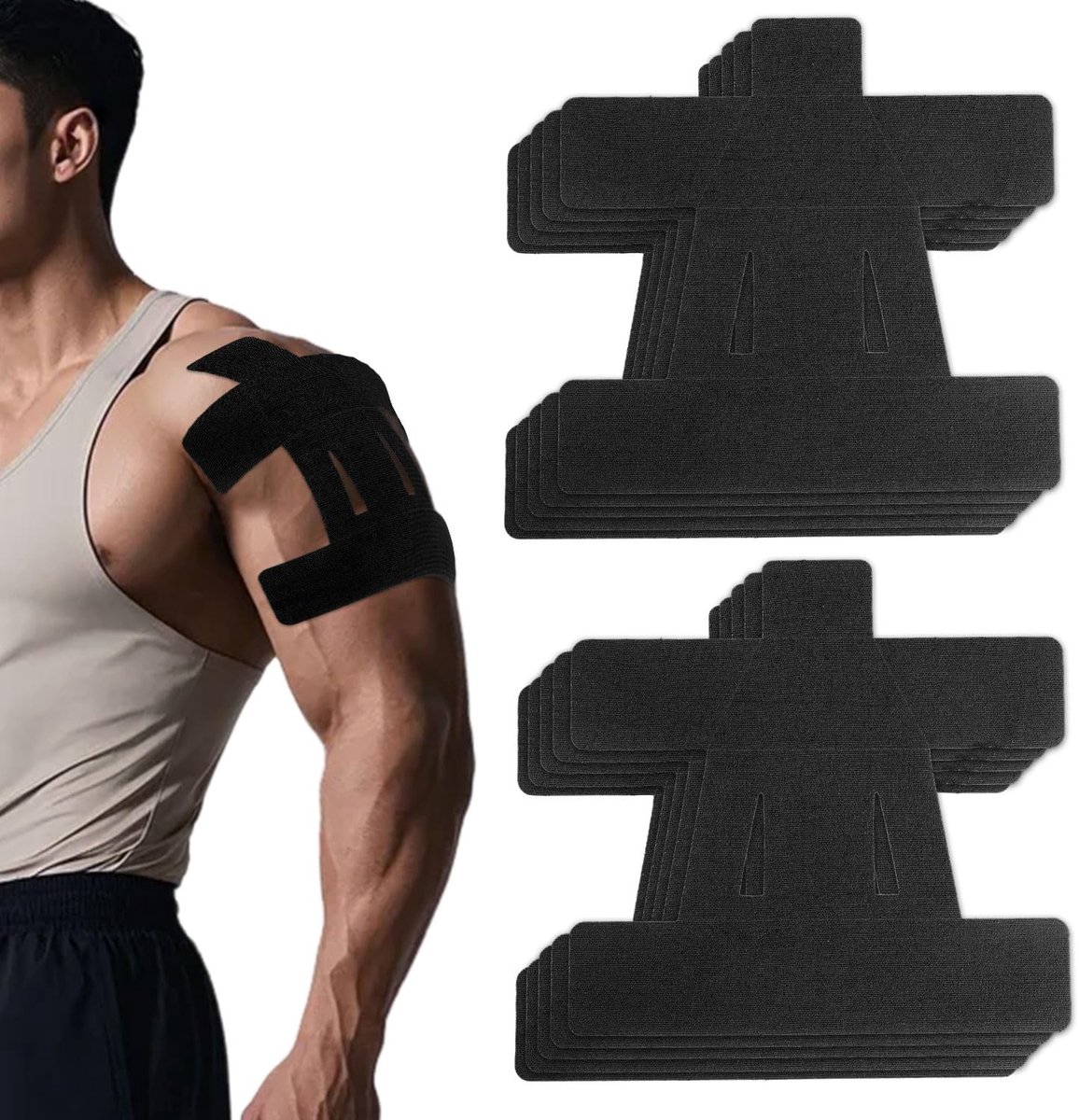 Kinesiology Tape-for Shoulder - Shoulder Support & Stability Precut Strips - Waterproof & Breathable - Zwart - 15 Stucks