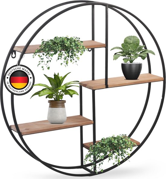 Muurplank Rond Ronde wandplank van metaal met houten niveaus - 45 en 60 cm | bol