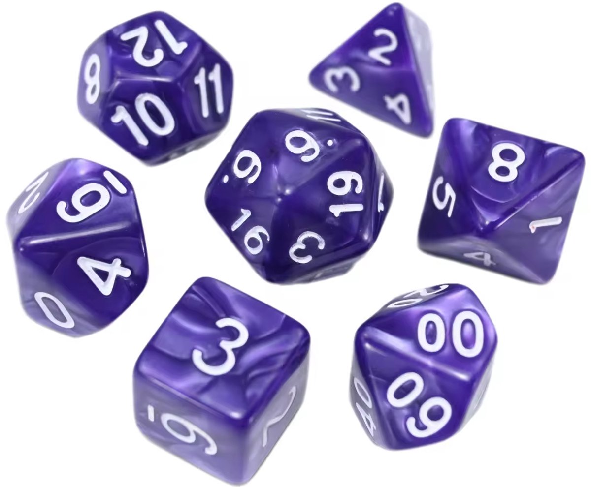 7x dobbelstenen - Set van verschillende dobbelstenen - D4, D6, D8, D10, D12, D20, D% - Polydice - Geschikt voor Dungeons & Dragons en andere spellen - Paars/blauw - Jonyx