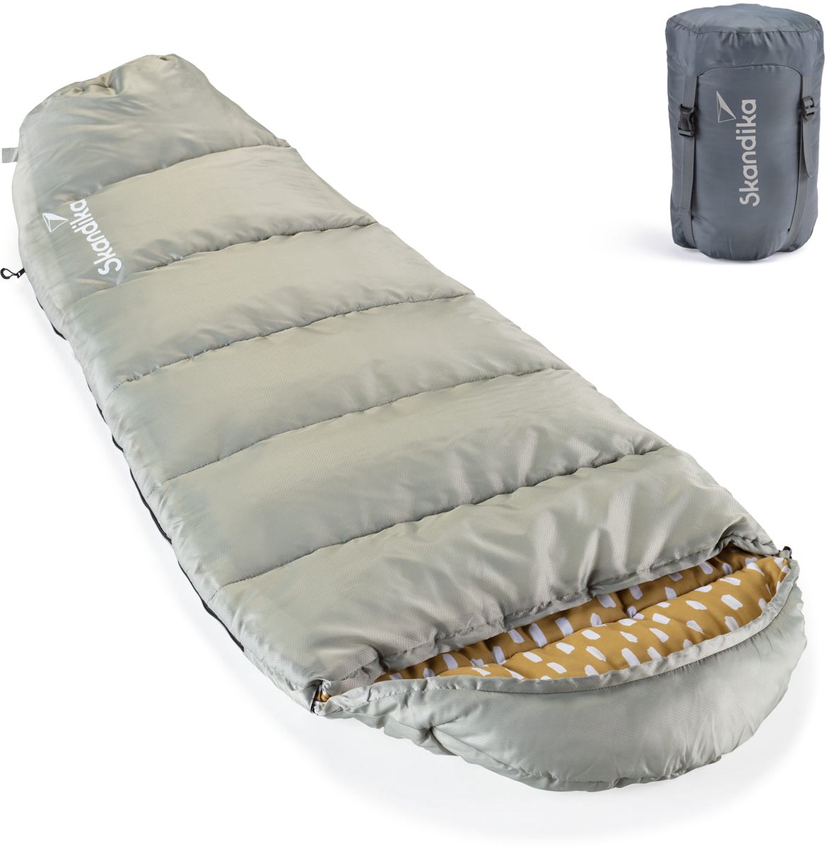 Skandika Vegas Junior Slaapzak – Mummieslaapzakken – Slaapzakken kinderen – Zachte binnenvoering, waterafstotend - 170x70 cm – Draagtas meegeleverd - Comfortbereik 12 tot 3°C - Max. Lichaamslengte 140 cm - Outdoor kampeerslaapzak – grijs