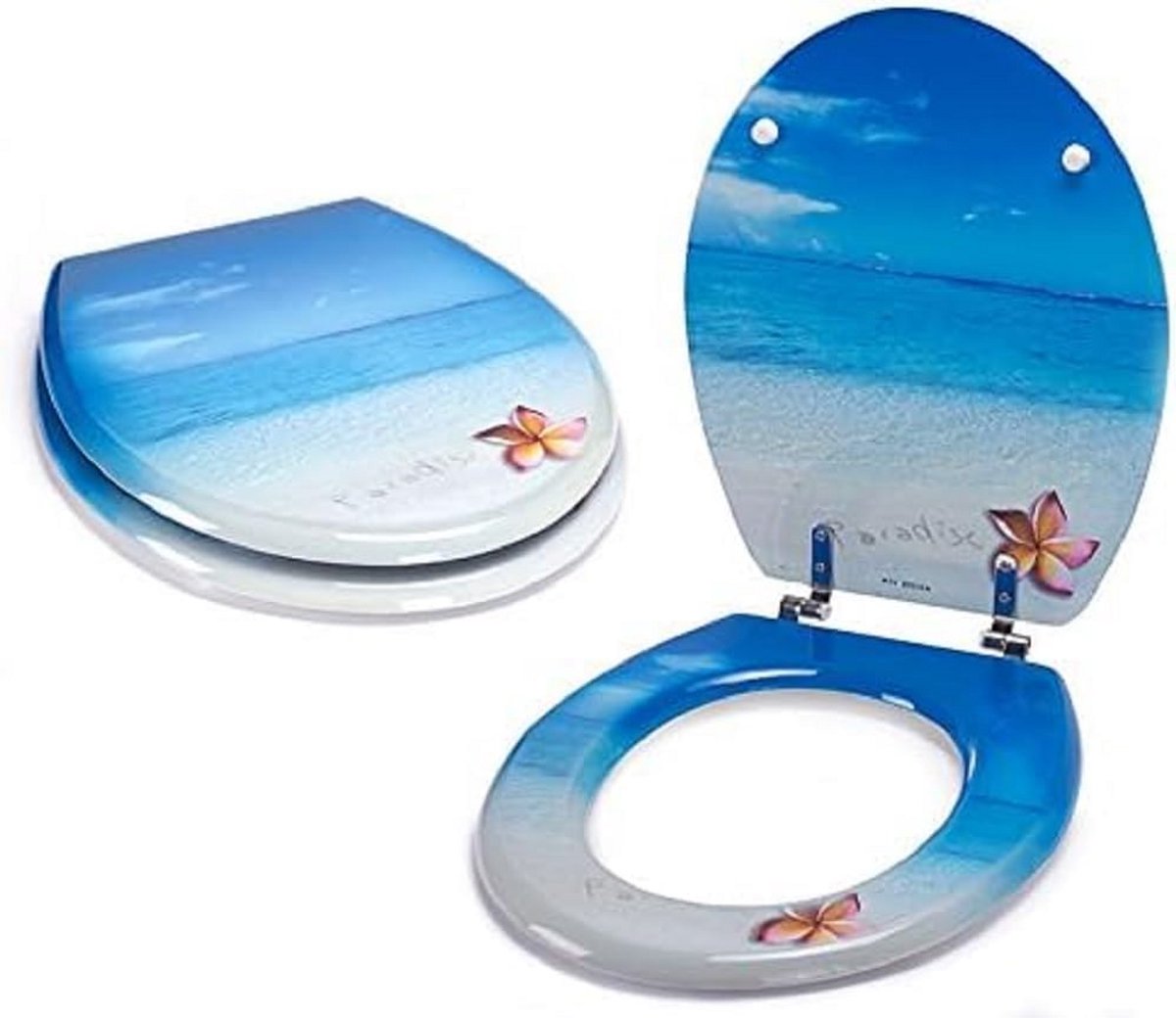 Houten Toiletzitting met 'Paradise Design' en RVS Scharnieren