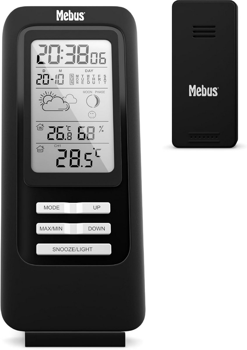 Draadloos Weerstation met Buitensensor, Binnen- en Buitentemperatuur en Vochtigheid
