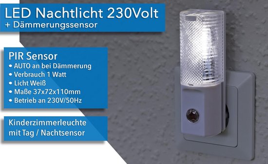 Nachtlampje met Schemerschakelaar voor Stopcontact - Automatisch Aan in het Donker - Wit Licht voor Hal of Kinderkamer van Merkloos — afbeelding 3