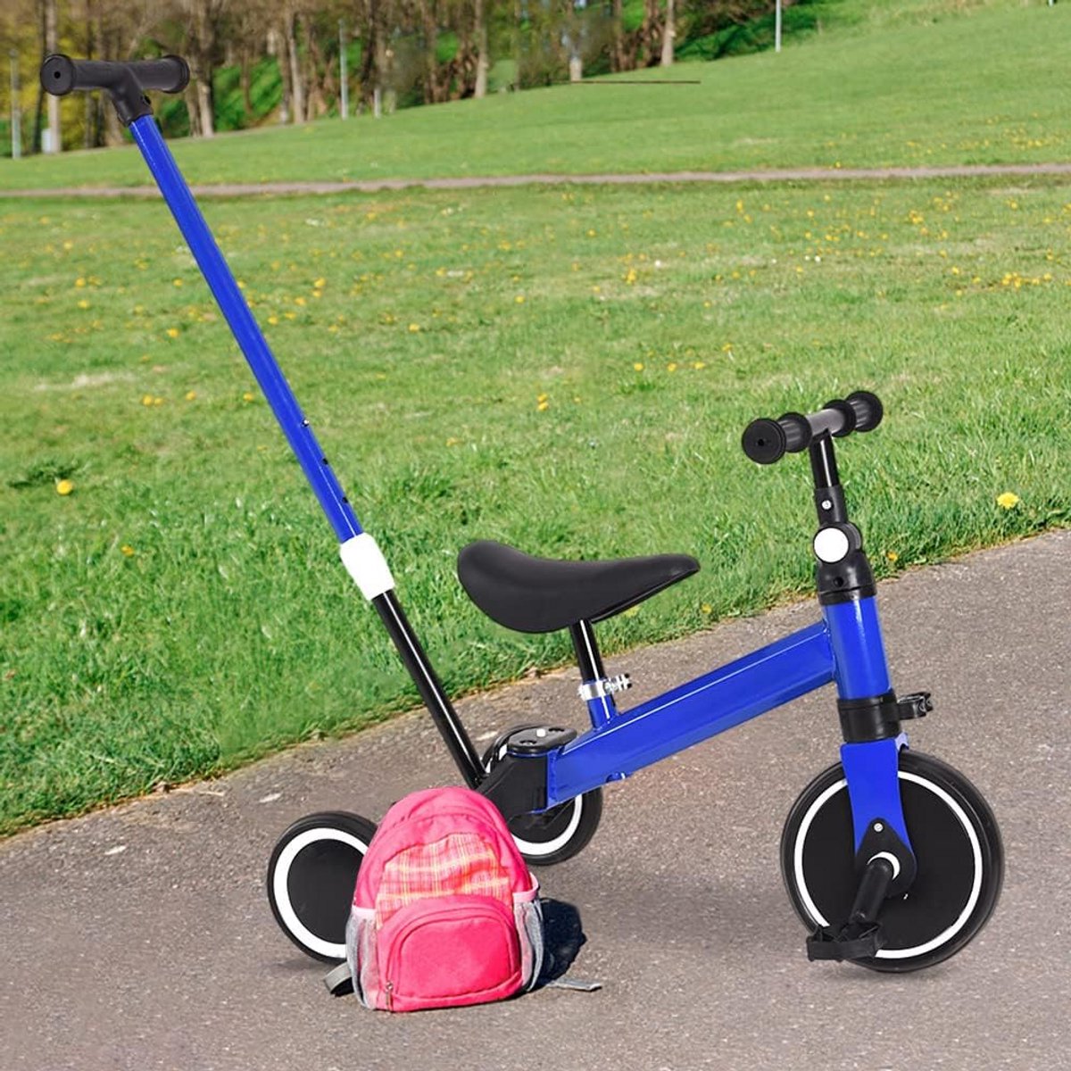 3-in-1 Loopfiets Driewieler met Duwstang voor Kinderen 1.5 tot 5 Jaar