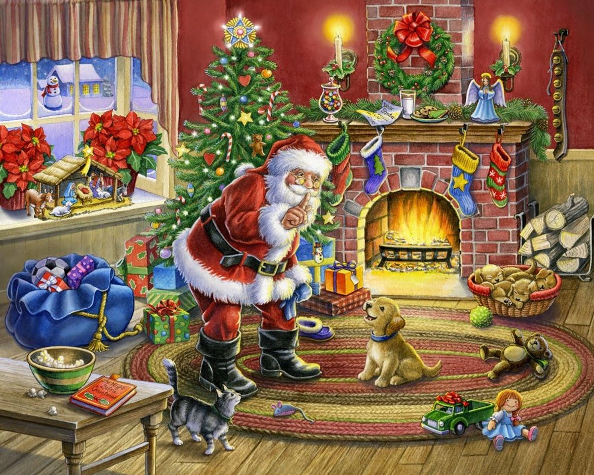 Kerstpuzzel 1000 stukjes Winterpret met Kerstman en Dieren