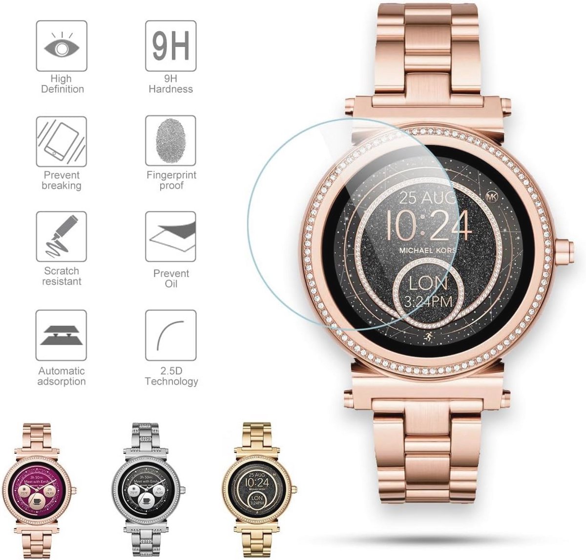 4 Stuks Gehard Glas Beschermfolie voor Smartwatch - Volledige Schermbescherming