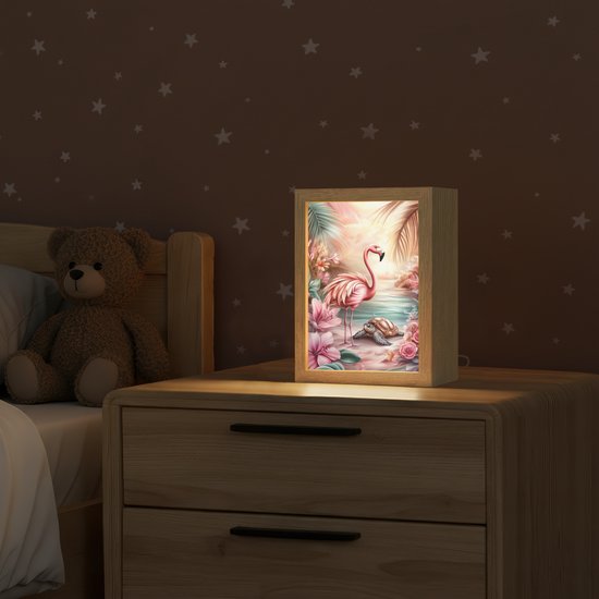 Nachtlampje 15x20 cm - Kinder lampje - Flamingo - Schildpad - Roze - Tafellamp kinderkamer - Slaapkamer lamp - Bedlamp kinderen - Kinderlampje stopcontact - Wandlamp babykamer - Nachtlampjes van Merkloos — afbeelding 2
