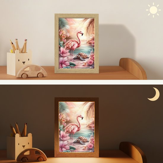 Nachtlampje 15x20 cm - Kinder lampje - Flamingo - Schildpad - Roze - Tafellamp kinderkamer - Slaapkamer lamp - Bedlamp kinderen - Kinderlampje stopcontact - Wandlamp babykamer - Nachtlampjes van Merkloos — afbeelding 4