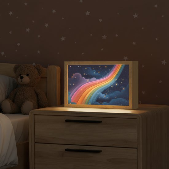 Nachtlampje 30x20 cm - Kinder lampje - Regenboog - Sterrenhemel - Kleurrijk - Tafellamp kinderkamer - Slaapkamer lamp - Bedlamp kinderen - Kinderlampje stopcontact - Wandlamp babykamer - Nachtlampjes van Merkloos — afbeelding 2