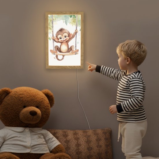 Nachtlampje 20x30 cm - Kinder lampje - Aap - Dier - Kinderen - Jungle - Tafellamp kinderkamer - Slaapkamer lamp - Bedlamp kinderen - Kinderlampje stopcontact - Wandlamp babykamer - Nachtlampjes van OnlyWow — afbeelding 5