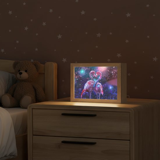 Nachtlampje 20x15 cm - Kinder lampje - Flamingo's - Dieren - Ruimte - Galaxy - Tafellamp kinderkamer - Slaapkamer lamp - Bedlamp kinderen - Kinderlampje stopcontact - Wandlamp babykamer - Nachtlampjes van Merkloos — afbeelding 2