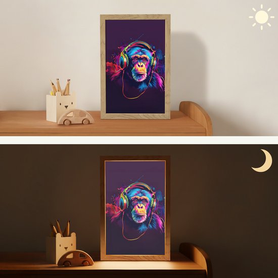 Nachtlampje 20x30 cm - Kinder lampje - Aap - Koptelefoon - Muziek - Kleurrijk - Tafellamp kinderkamer - Slaapkamer lamp - Bedlamp kinderen - Kinderlampje stopcontact - Wandlamp babykamer - Nachtlampjes van Merkloos — afbeelding 4