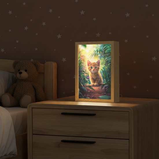 Nachtlampje 20x30 cm - Kinder lampje - Kat - Huisdier - Natuur - Tafellamp kinderkamer - Slaapkamer lamp - Bedlamp kinderen - Kinderlampje stopcontact - Wandlamp babykamer - Nachtlampjes van Merkloos — afbeelding 2