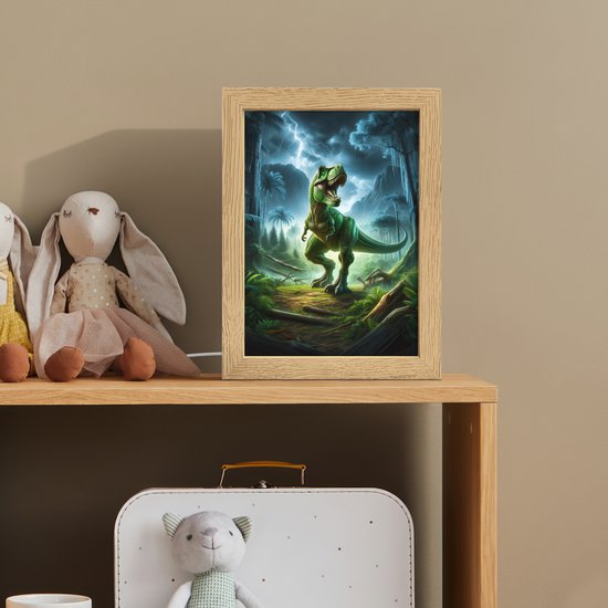 Nachtlampje 15x20 cm - Kinder lampje - Dino - Jongens - Groen - Blauw - T-Rex - Tafellamp kinderkamer - Slaapkamer lamp - Bedlamp kinderen - Kinderlampje stopcontact - Wandlamp babykamer - Nachtlampjes van Merkloos — afbeelding 3