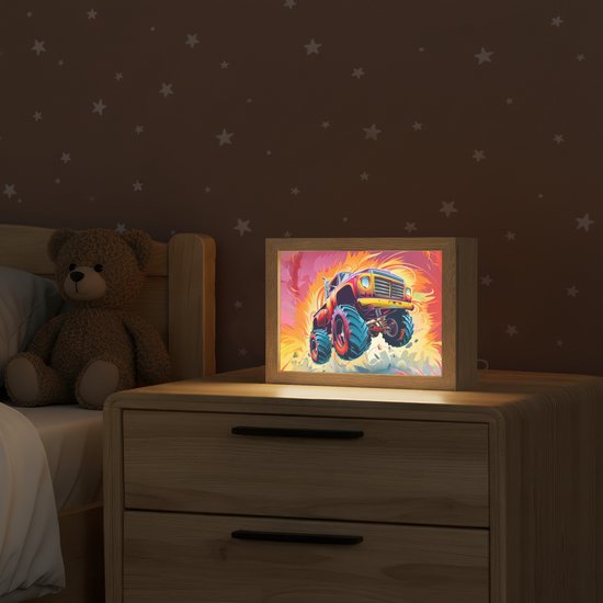 Nachtlampje 20x15 cm - Kinder lampje - Monstertruck - Auto - Jongens - Kleurrijk - Tafellamp kinderkamer - Slaapkamer lamp - Bedlamp kinderen - Kinderlampje stopcontact - Wandlamp babykamer - Nachtlampjes van Merkloos — afbeelding 2