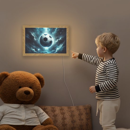 Nachtlampje 30x20 cm - Kinder lampje - Voetbal - Galaxy - Ruimte - Sport - Blauw - Tafellamp kinderkamer - Slaapkamer lamp - Bedlamp kinderen - Kinderlampje stopcontact - Wandlamp babykamer - Nachtlampjes van Merkloos — afbeelding 5