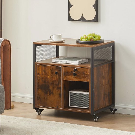 Mobiele archiefkast met afsluitbare lade en open plank - industriële