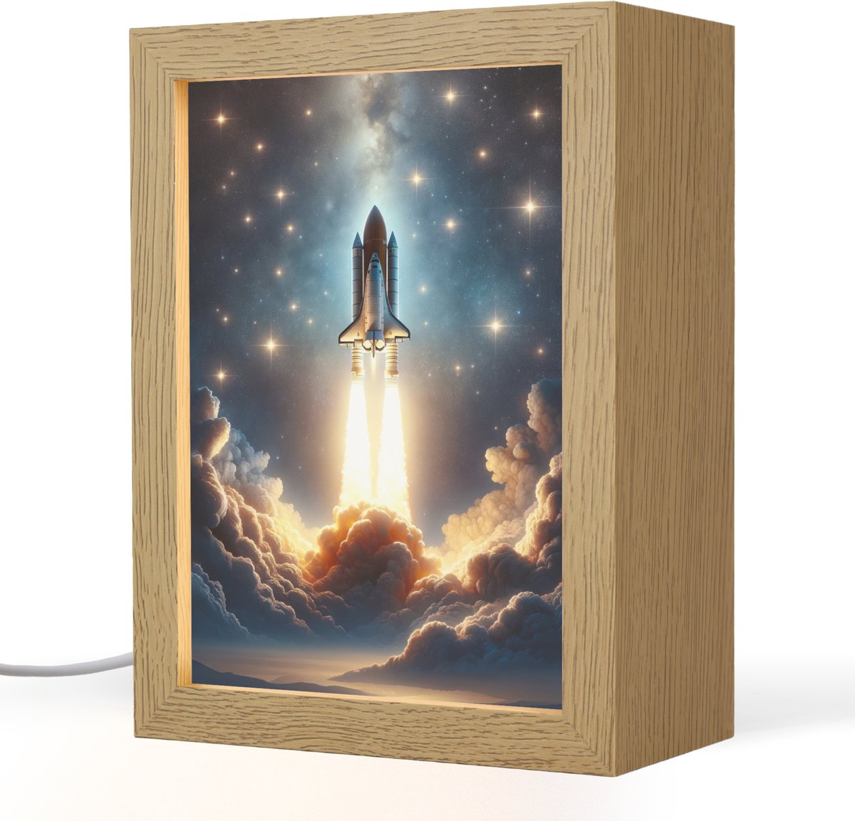 Nachtlampje 15x20 cm - Kinder lampje - Ruimtevaart - Raket - Space - Sterren - Tafellamp kinderkamer - Slaapkamer lamp - Bedlamp kinderen - Kinderlampje stopcontact - Wandlamp babykamer - Nachtlampjes