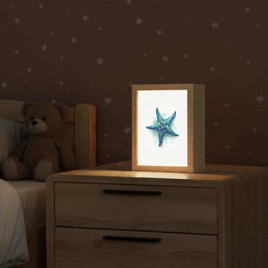 Nachtlampje 15x20 cm - Kinder lampje - Zeester - Blauw - Spetters - Tafellamp kinderkamer - Slaapkamer lamp - Bedlamp kinderen - Kinderlampje stopcontact - Wandlamp babykamer - Nachtlampjes van Merkloos — afbeelding 2