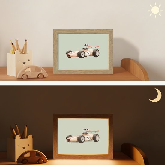 Nachtlampje 20x15 cm - Kinder lampje - Beige - Raceauto - Groen - Tafellamp kinderkamer - Slaapkamer lamp - Bedlamp kinderen - Kinderlampje stopcontact - Wandlamp babykamer - Nachtlampjes van Merkloos — afbeelding 4