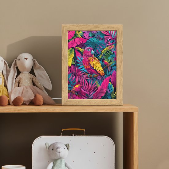 Nachtlampje 15x20 cm - Kinder lampje - Papegaai - Tropisch - Jungle - Kleurrijk - Tafellamp kinderkamer - Slaapkamer lamp - Bedlamp kinderen - Kinderlampje stopcontact - Wandlamp babykamer - Nachtlampjes van Merkloos — afbeelding 3