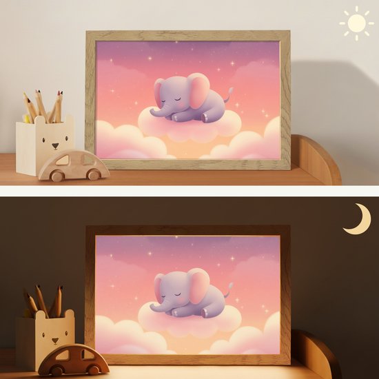 Nachtlampje 30x20 cm - Kinder lampje - Dier - Roze - Wolken - Tafellamp kinderkamer - Slaapkamer lamp - Bedlamp kinderen - Kinderlampje stopcontact - Wandlamp babykamer - Nachtlampjes van Merkloos — afbeelding 4