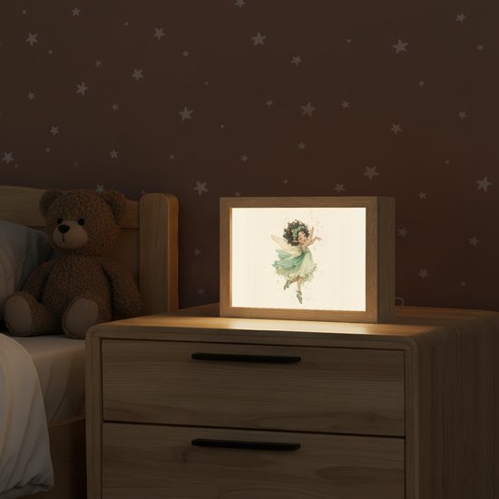 Nachtlampje 20x15 cm - Kinder lampje - Fee - Groen - Magie - Tafellamp kinderkamer - Slaapkamer lamp - Bedlamp kinderen - Kinderlampje stopcontact - Wandlamp babykamer - Nachtlampjes van OnlyWow — afbeelding 2